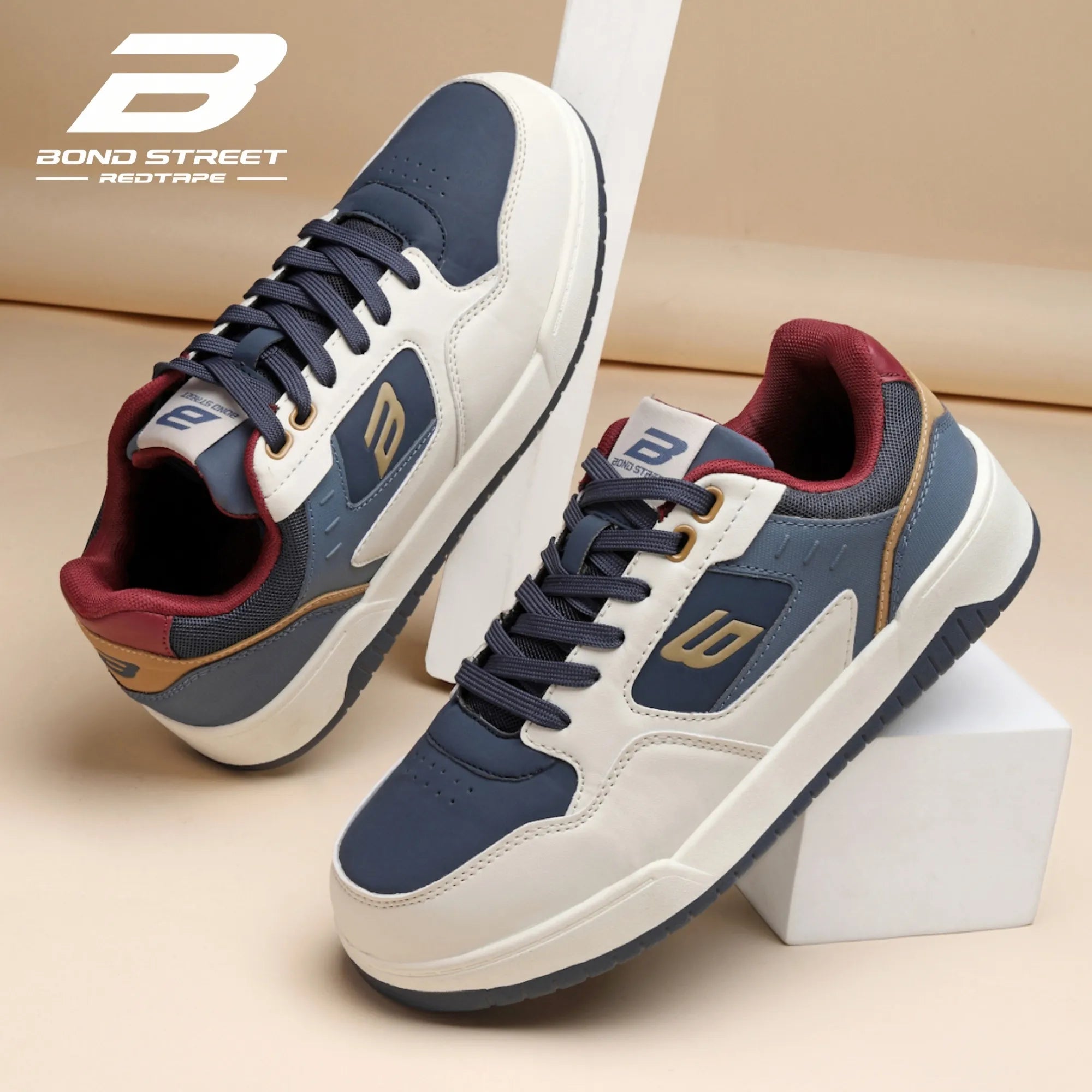 Bond Street men's blue and brown casual sneaker, side profile