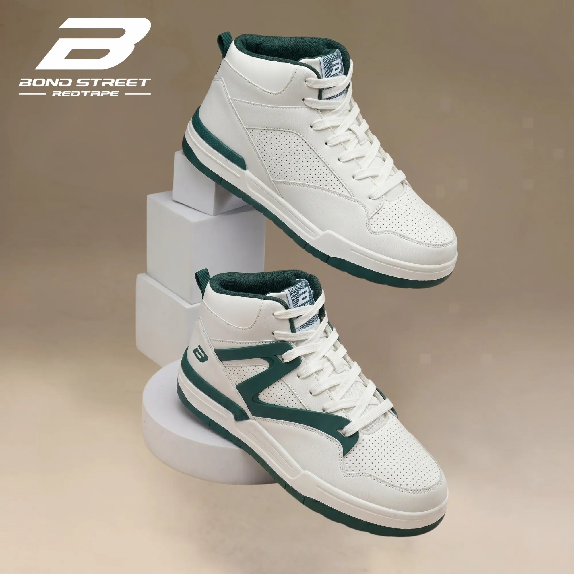 Bond Street men's white and green casual sneaker, side profile