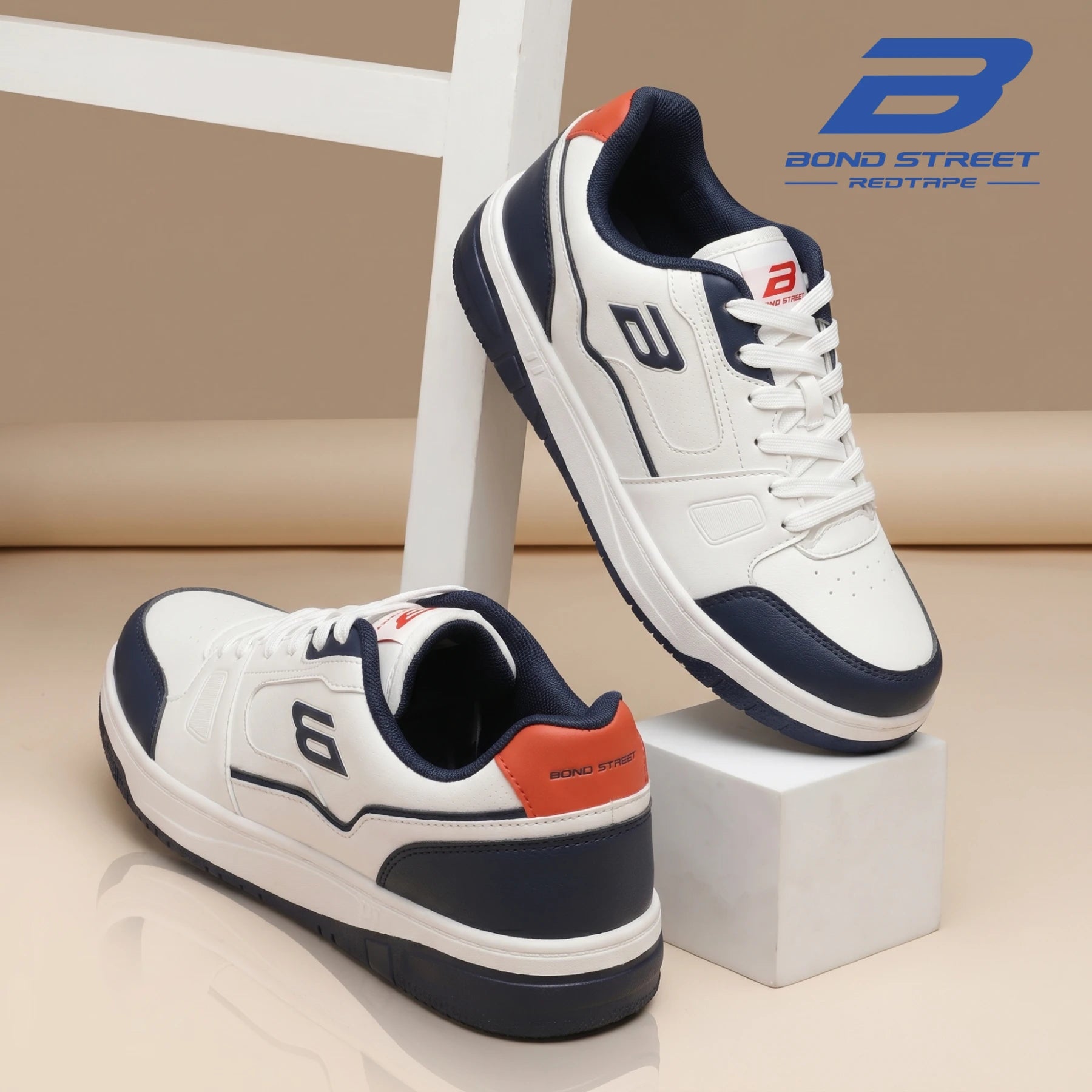 Bond Street men's white and black casual sneaker, side profile