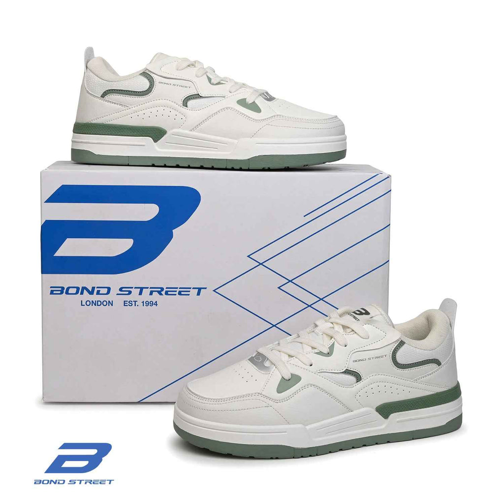 Men's White & Green Casual Sneakers