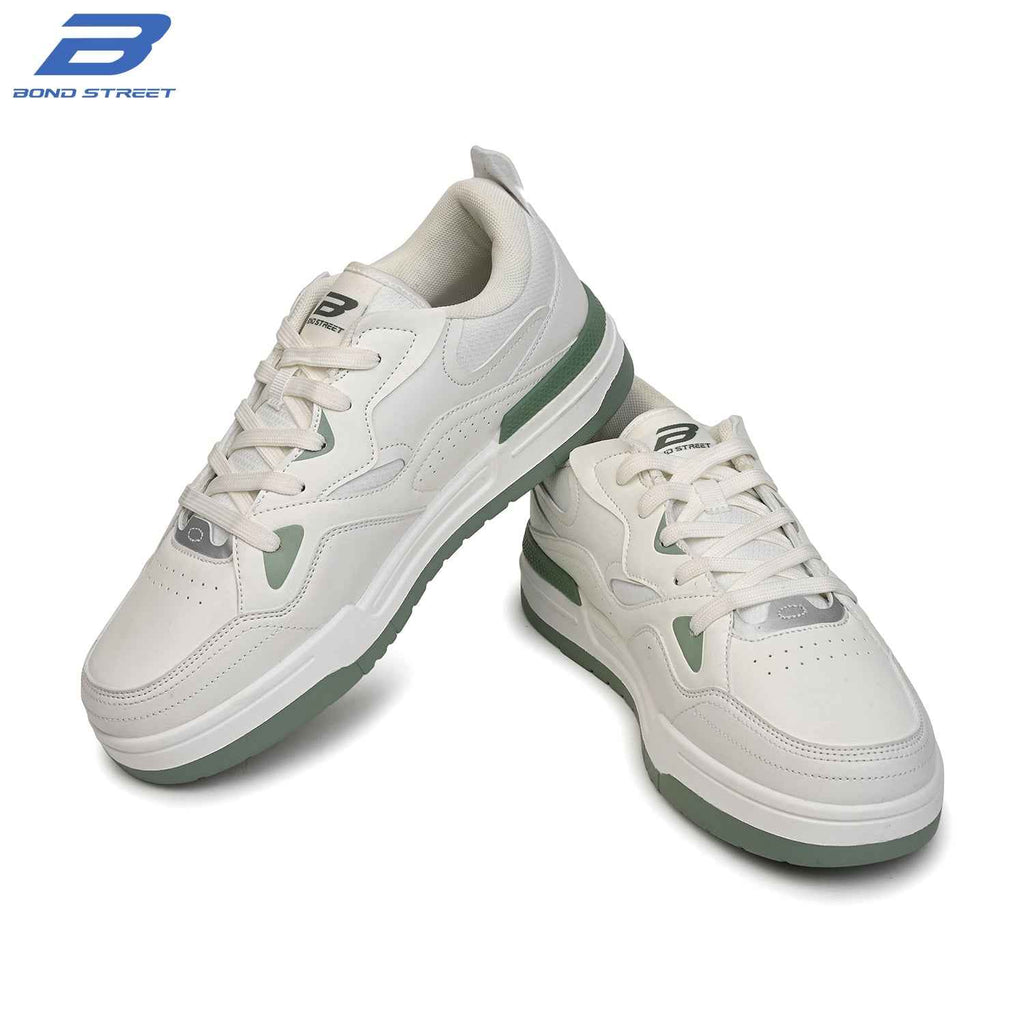 Men's White & Green Casual Sneakers