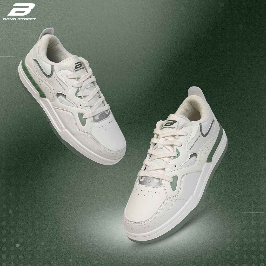 Men's White & Green Casual Sneakers