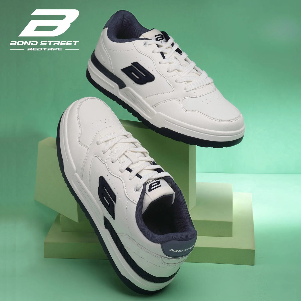 Bond Street men's white and blue casual sneakers for smart-casual office wear