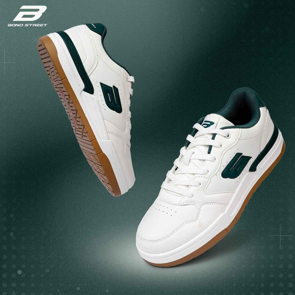 Men's White & Green Casual Sneakers