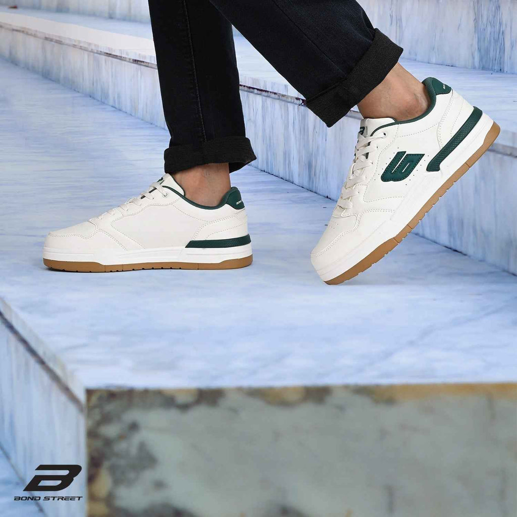 Men's White & Green Casual Sneakers