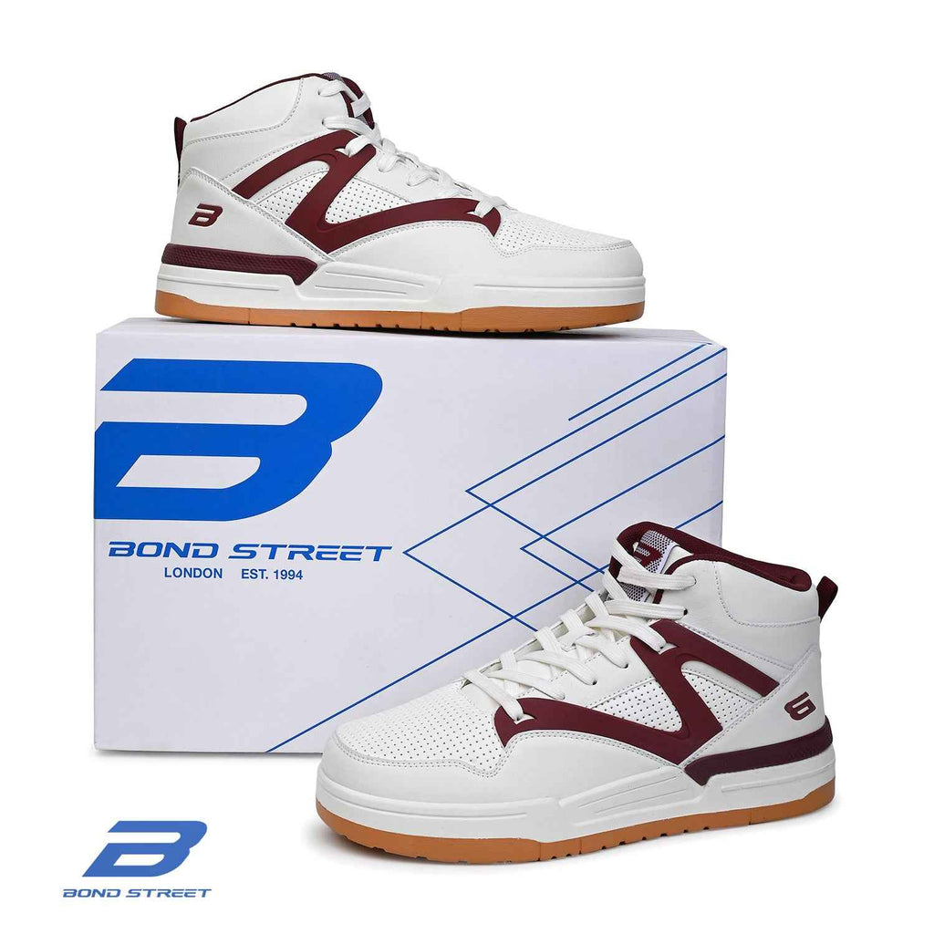 Men's White & Maroon PU Upper Casual Sneakers