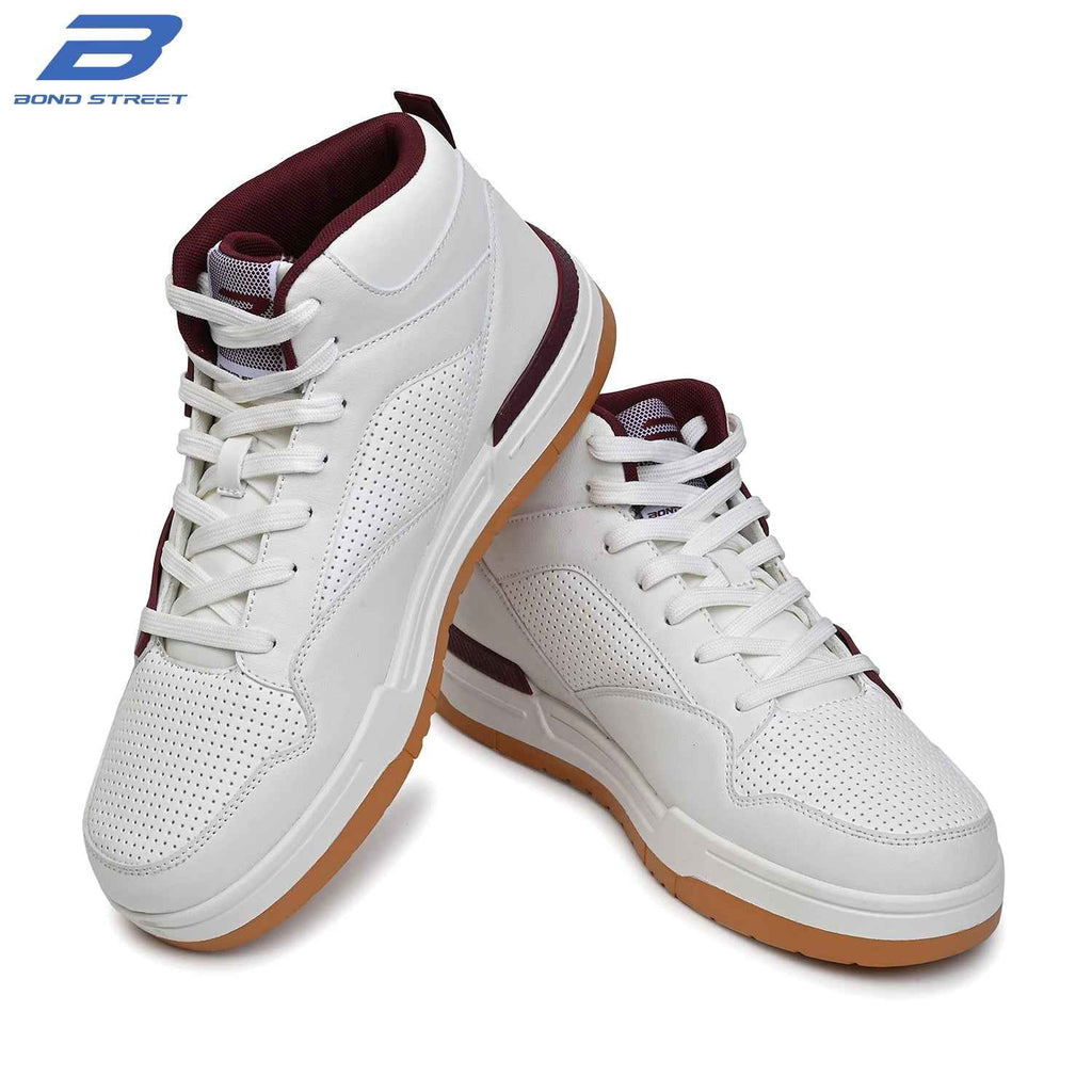 Men's White & Maroon PU Upper Casual Sneakers