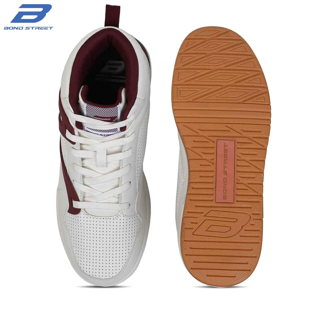 Men's White & Maroon PU Upper Casual Sneakers