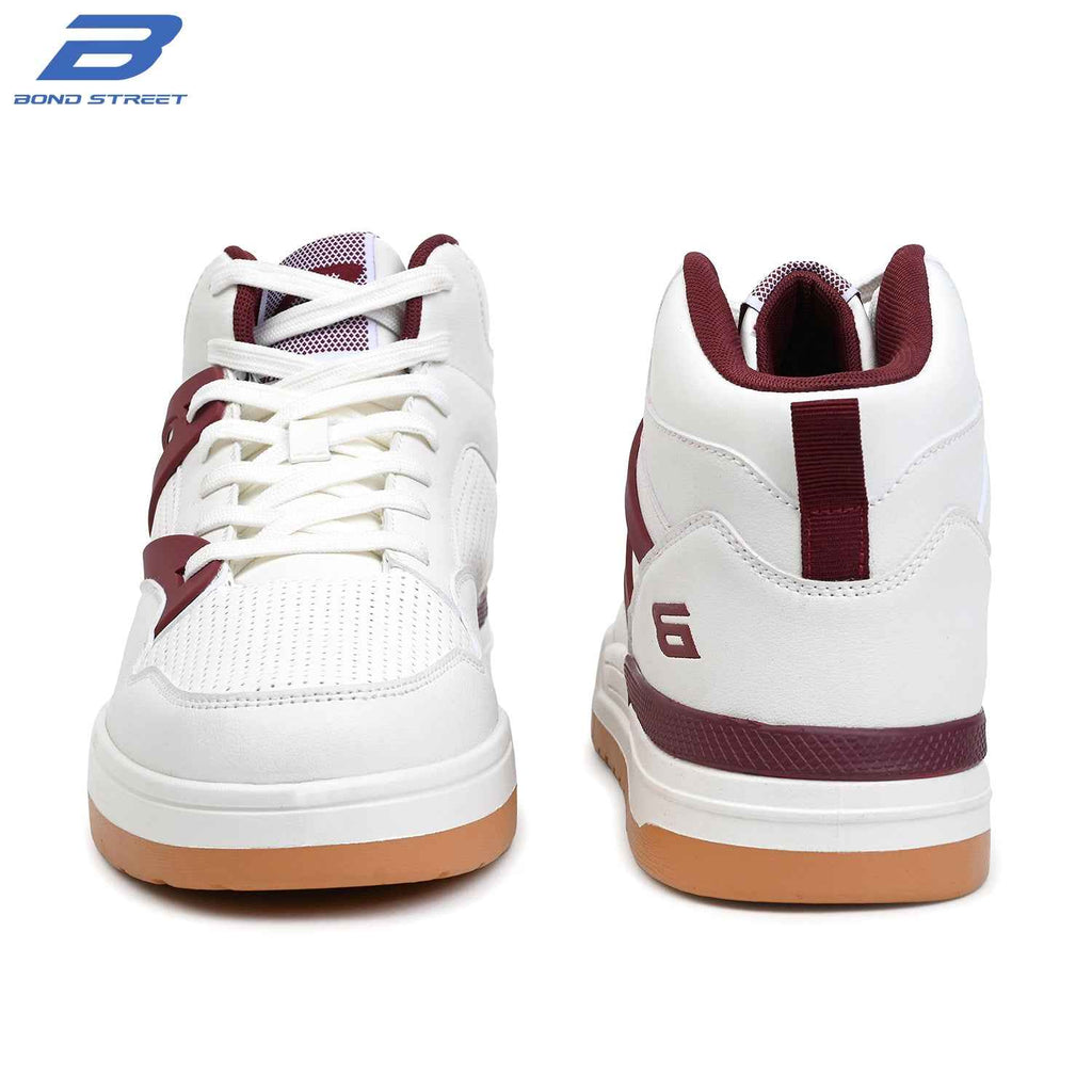 Men's White & Maroon PU Upper Casual Sneakers