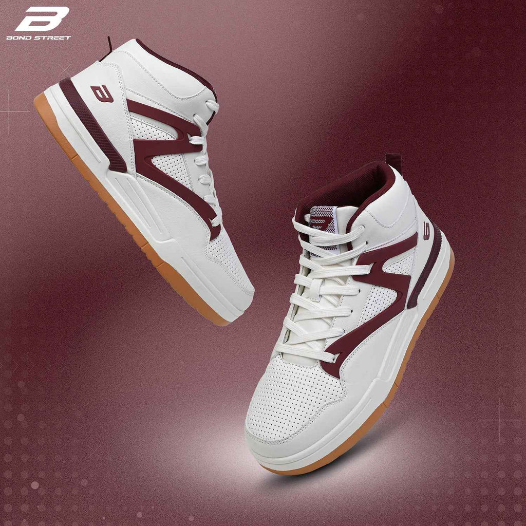 Men's White & Maroon PU Upper Casual Sneakers