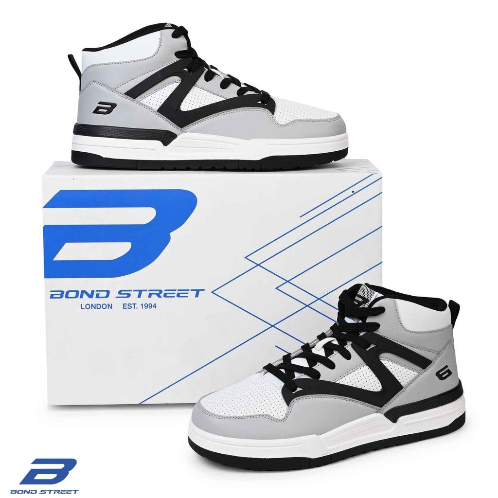 Men's Grey & Black PU Upper Casual Sneakers