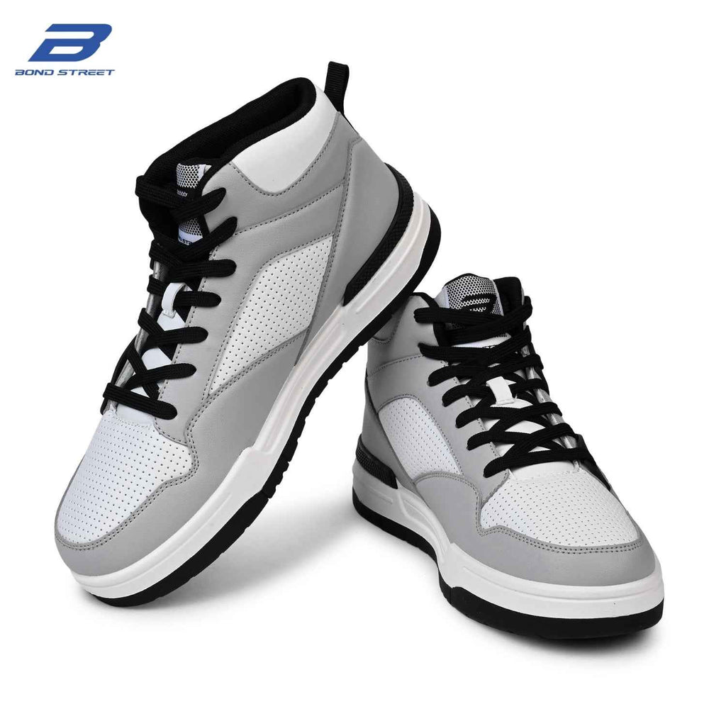 Men's Grey & Black PU Upper Casual Sneakers