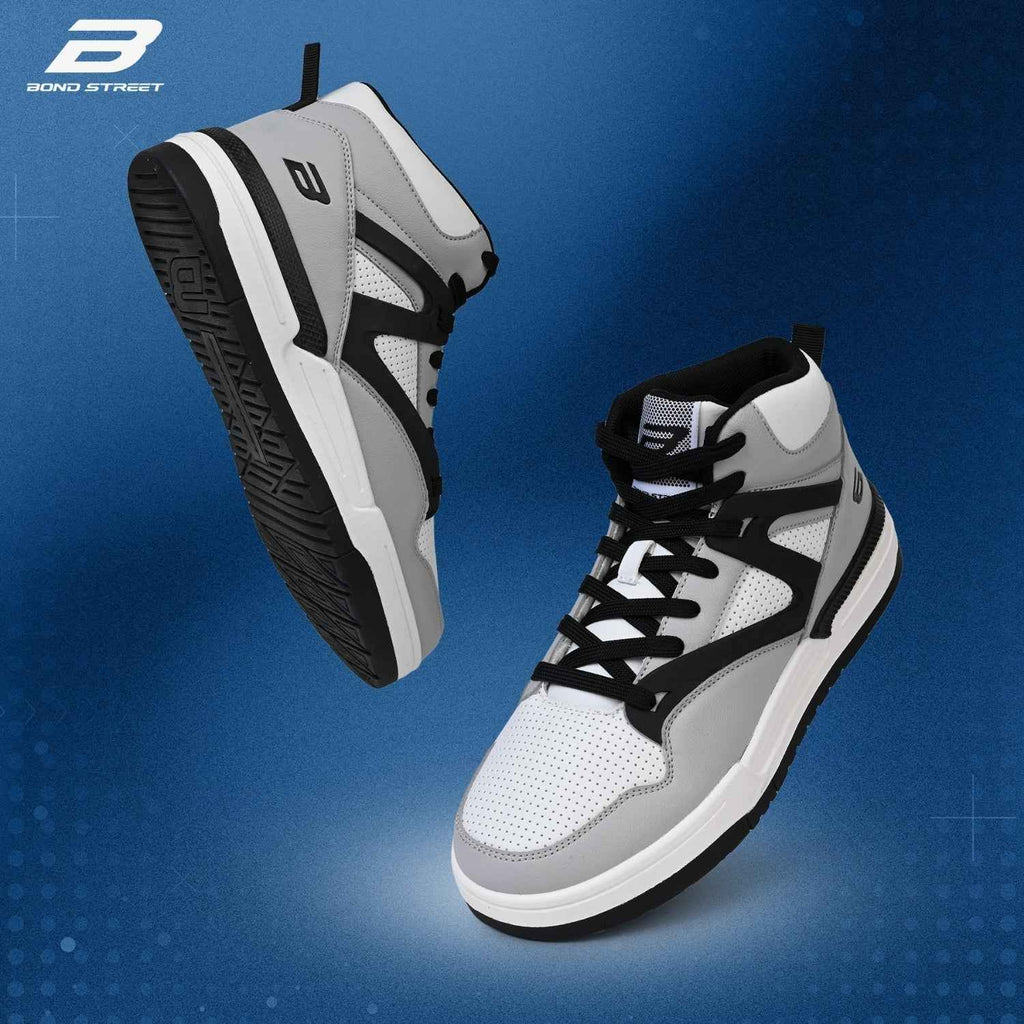 Men's Grey & Black PU Upper Casual Sneakers