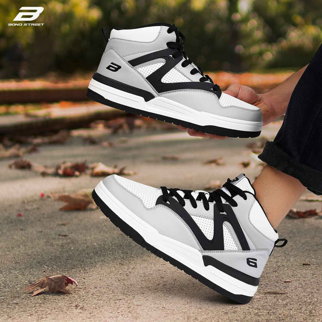 Men's Grey & Black PU Upper Casual Sneakers