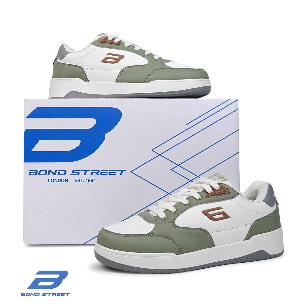 Men's White & Green Casual Sneakers