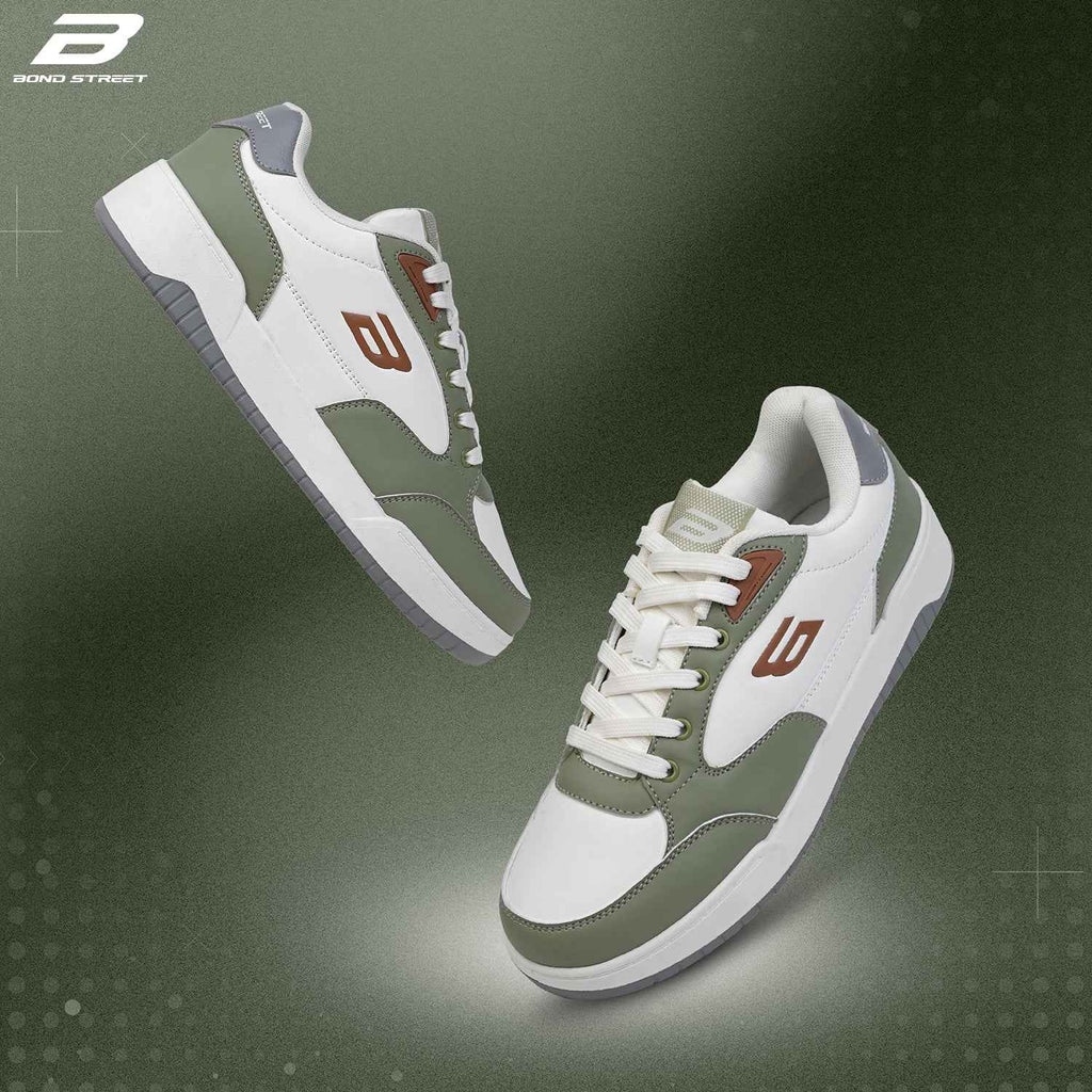 Men's White & Green Casual Sneakers