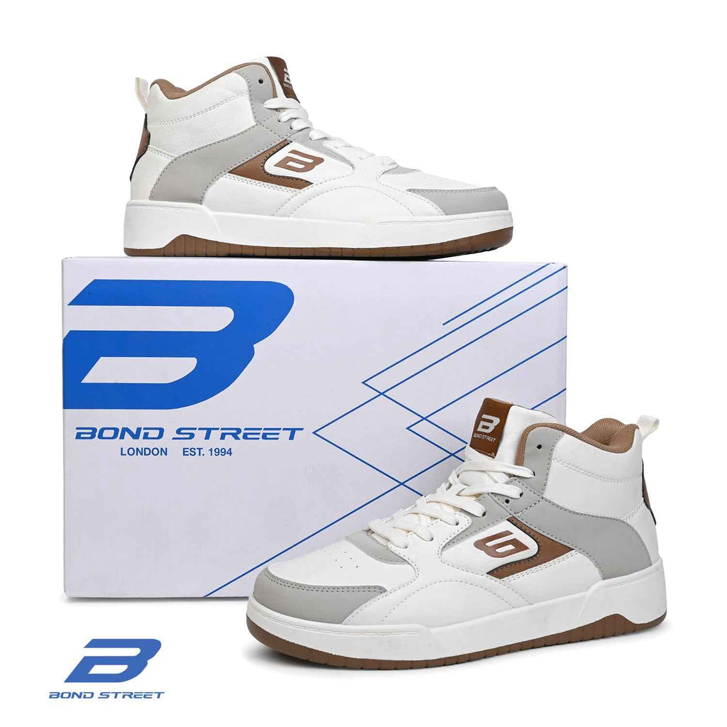 Men's White & Brown Casual Sneakers