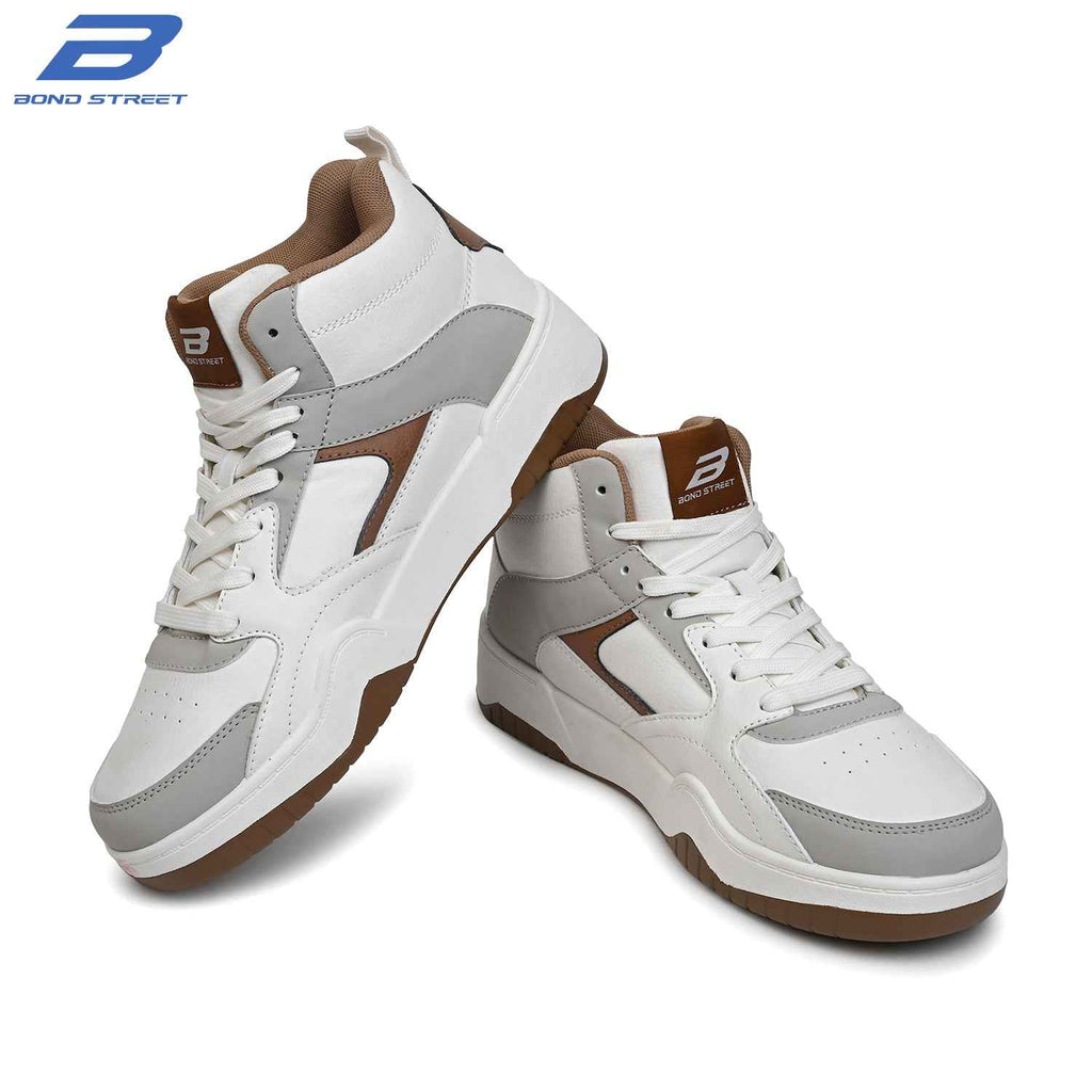 Men's White & Brown Casual Sneakers