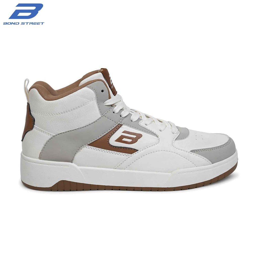 Men's White & Brown Casual Sneakers