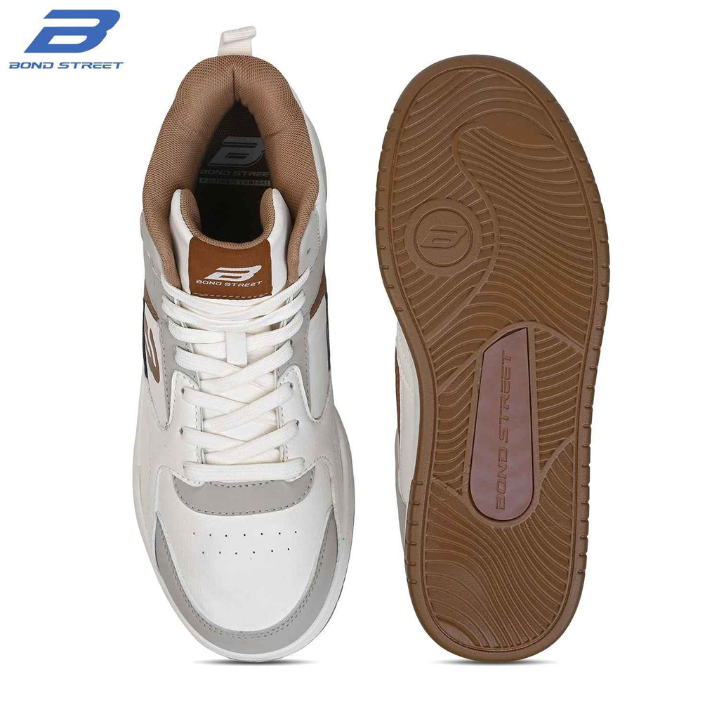 Men's White & Brown Casual Sneakers
