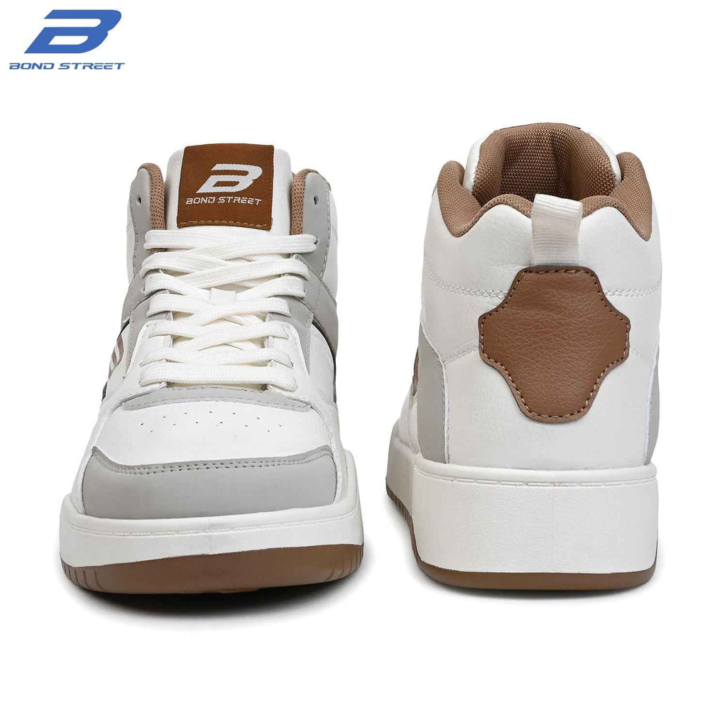 Men's White & Brown Casual Sneakers