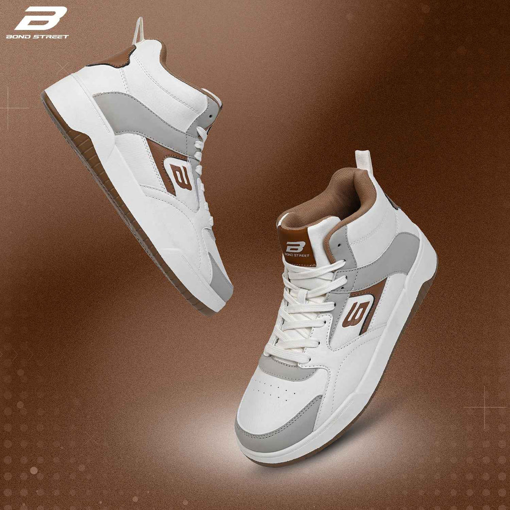 Men's White & Brown Casual Sneakers
