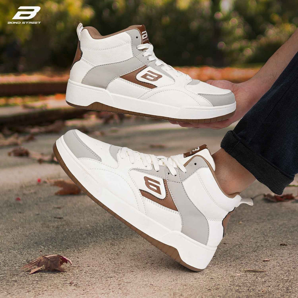 Men's White & Brown Casual Sneakers