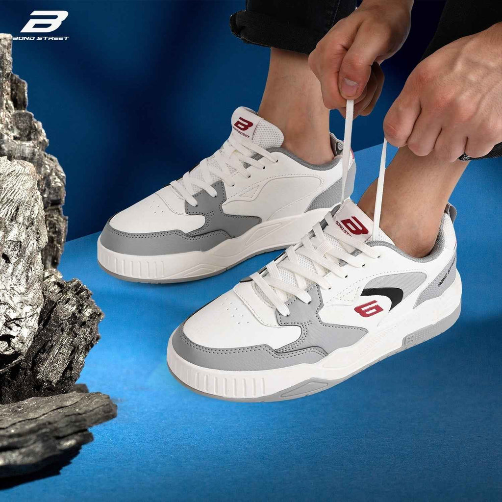 Men's White & Grey Casual Sneakers