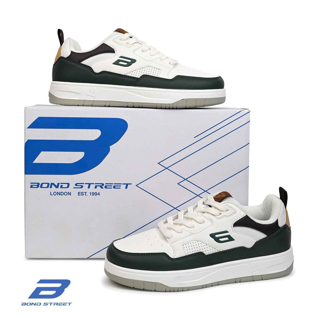 Men's White & Black PU Casual Sneakers