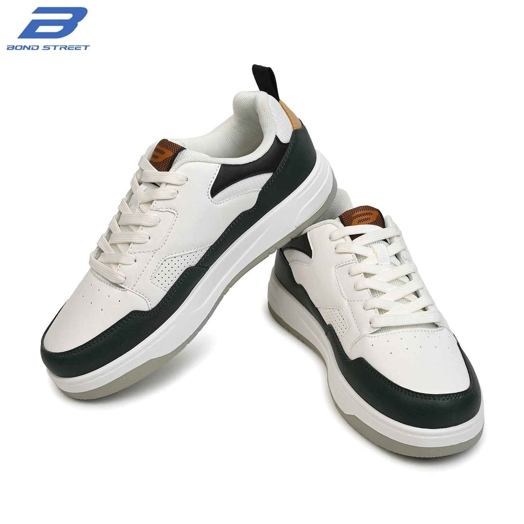 Men's White & Black PU Casual Sneakers