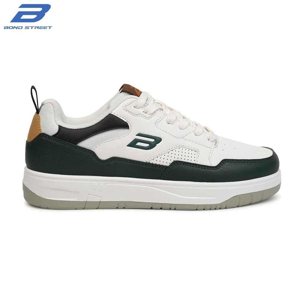 Men's White & Black PU Casual Sneakers