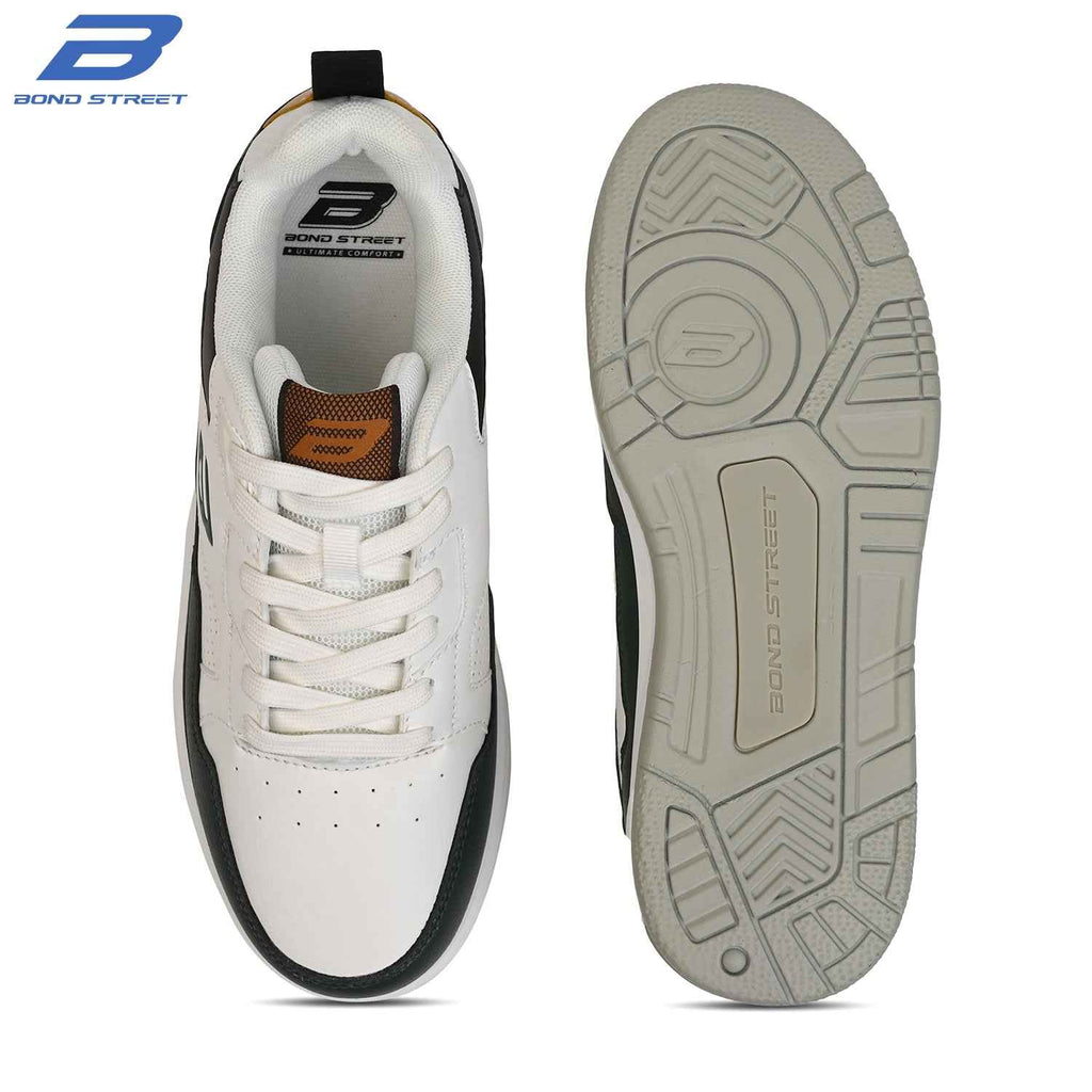 Men's White & Black PU Casual Sneakers