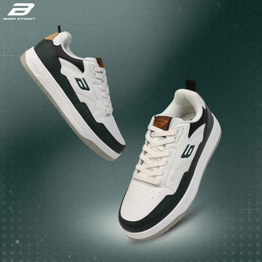 Men's White & Black PU Casual Sneakers