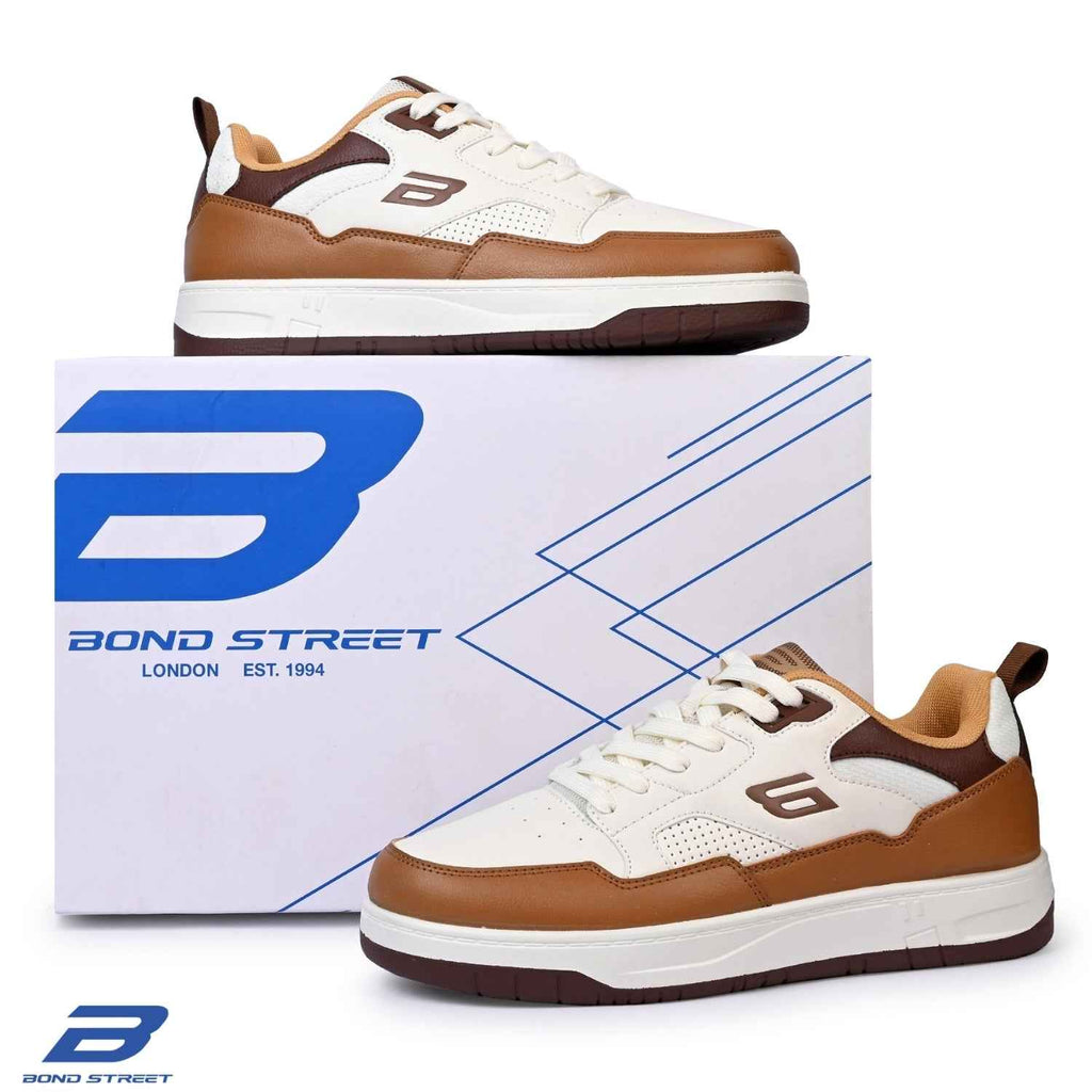 Men's White & Tan PU Casual Sneakers
