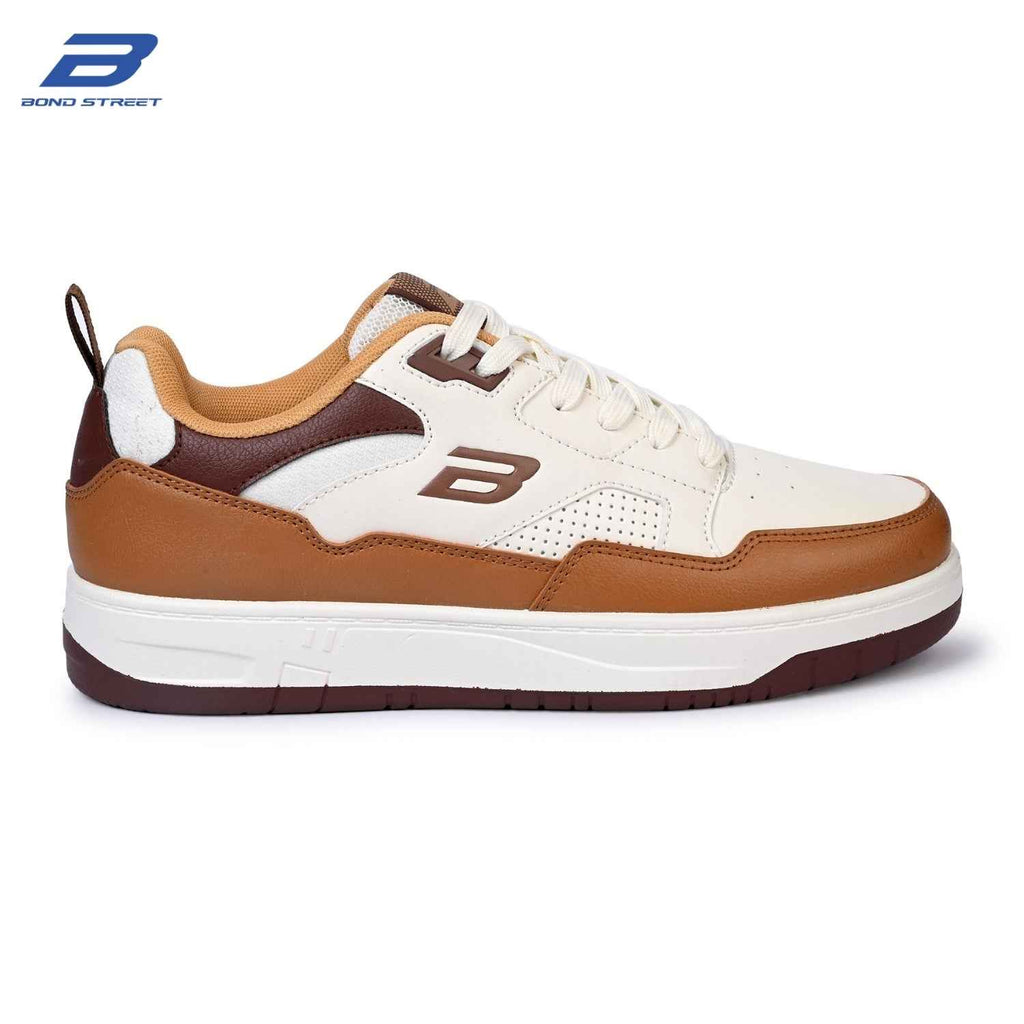 Men's White & Tan PU Casual Sneakers