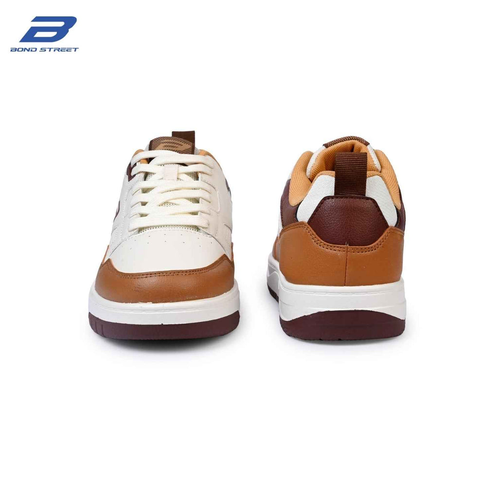 Men's White & Tan PU Casual Sneakers