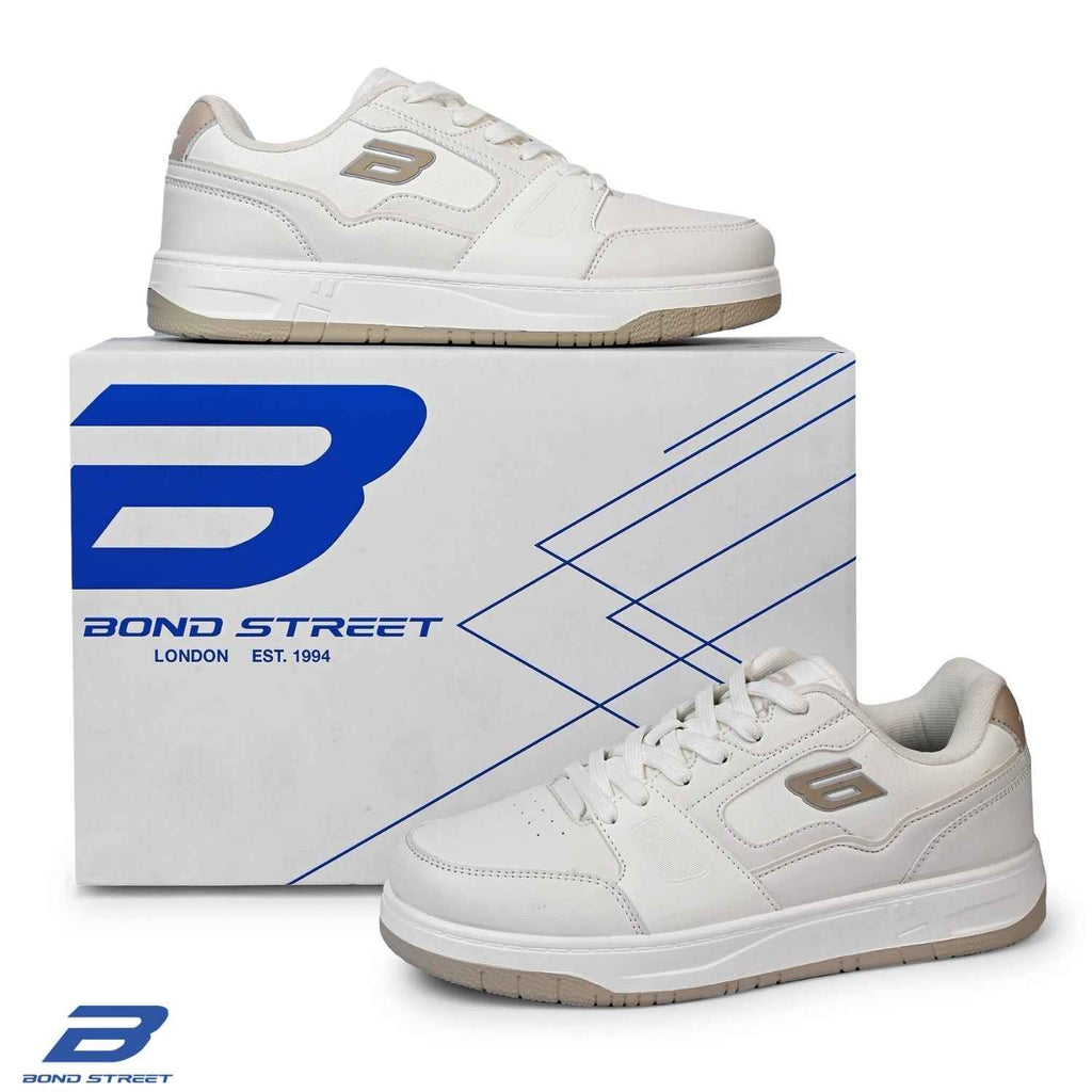 Men's White & Beige PU Casual Sneakers