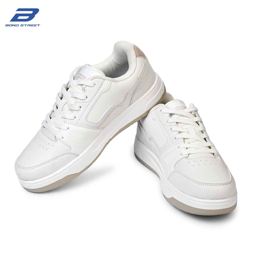 Men's White & Beige PU Casual Sneakers