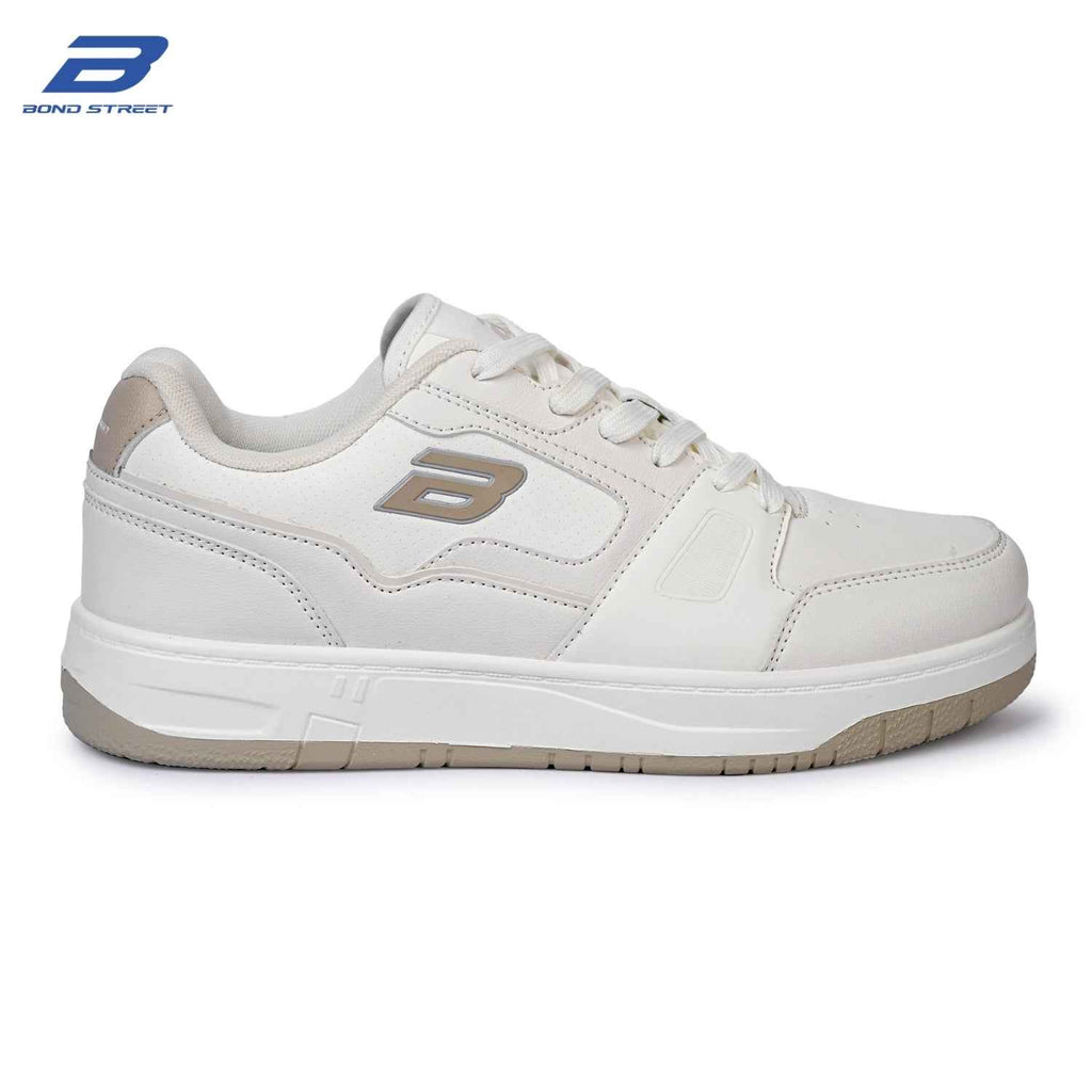 Men's White & Beige PU Casual Sneakers