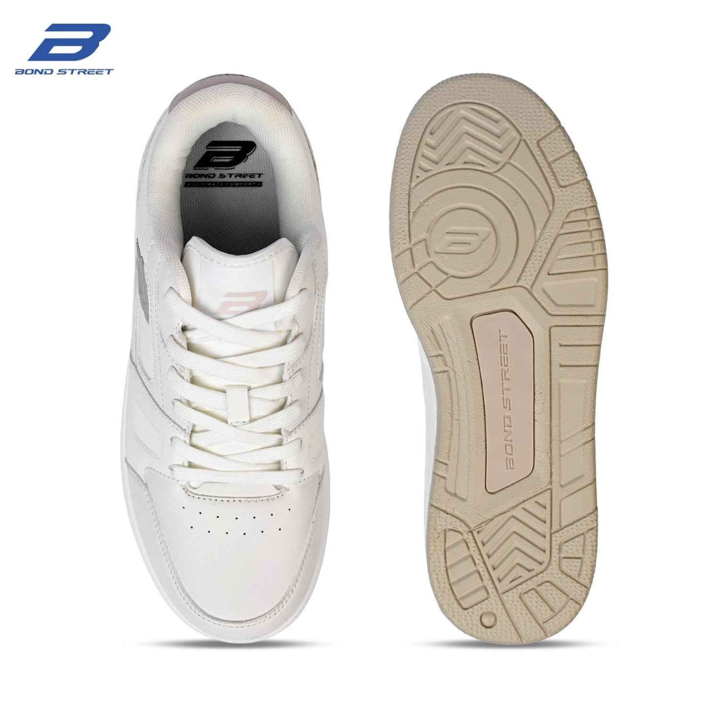Men's White & Beige PU Casual Sneakers