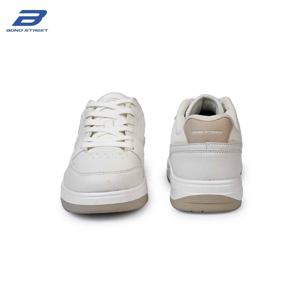 Men's White & Beige PU Casual Sneakers