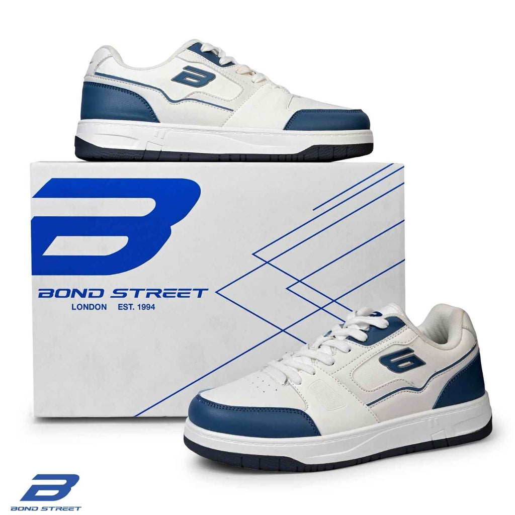 Men's White & Blue PU Casual Sneakers