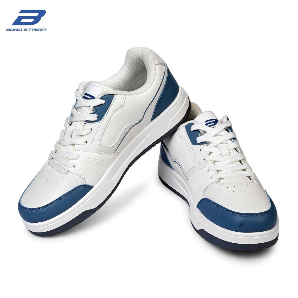 Men's White & Blue PU Casual Sneakers