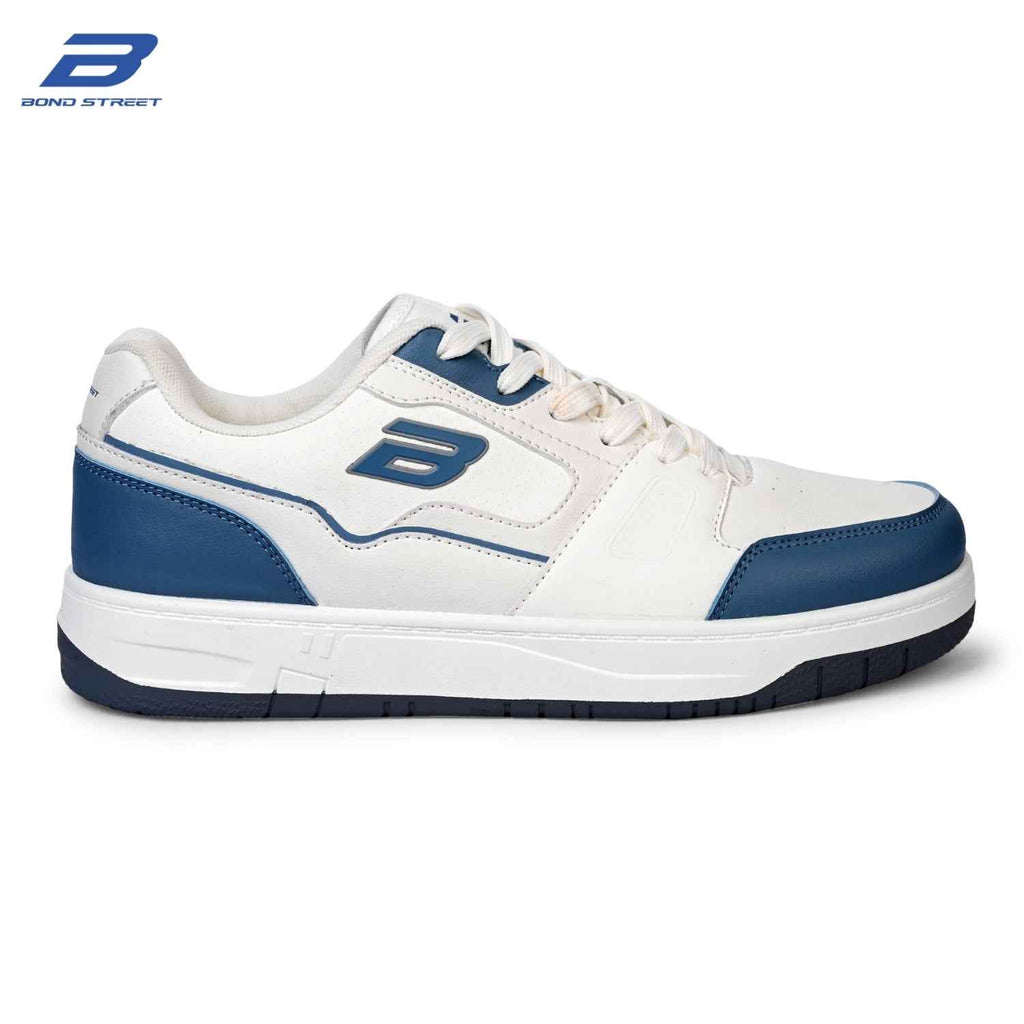 Men's White & Blue PU Casual Sneakers