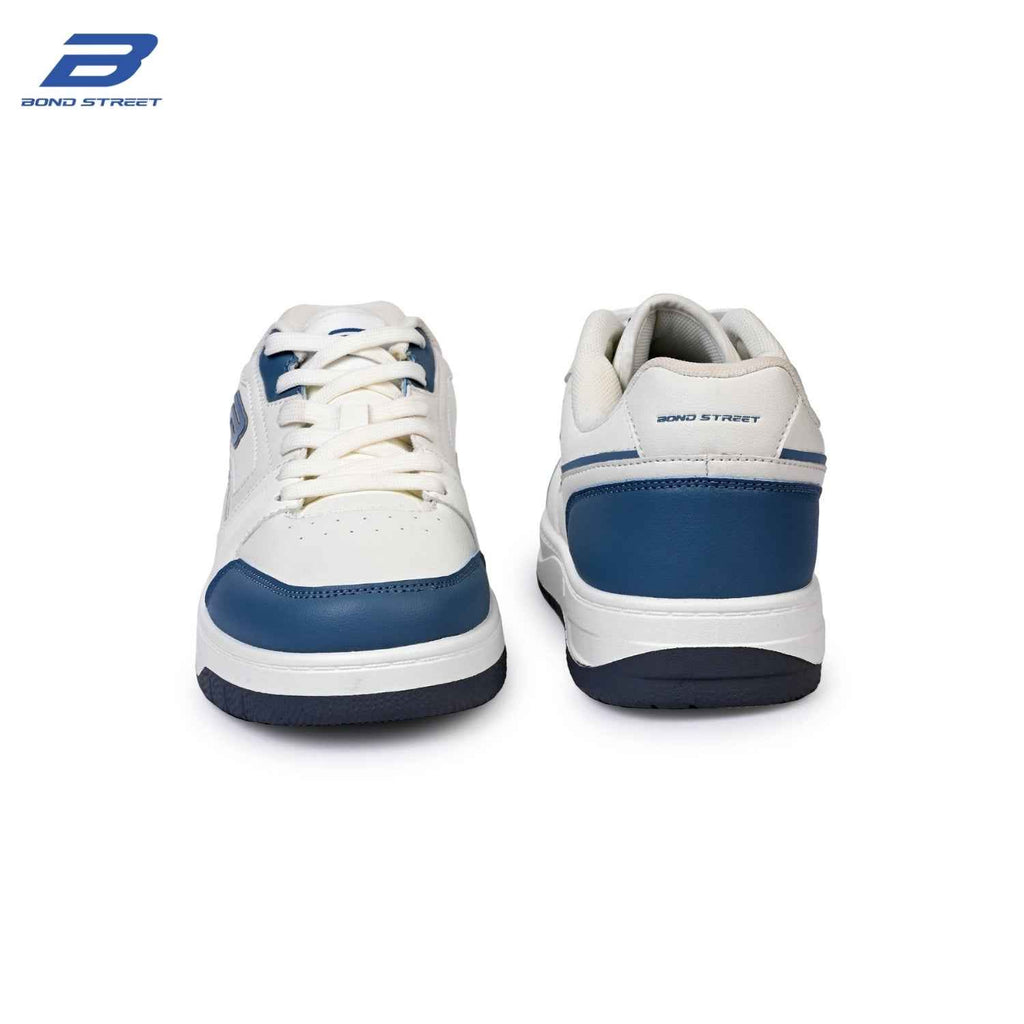 Men's White & Blue PU Casual Sneakers