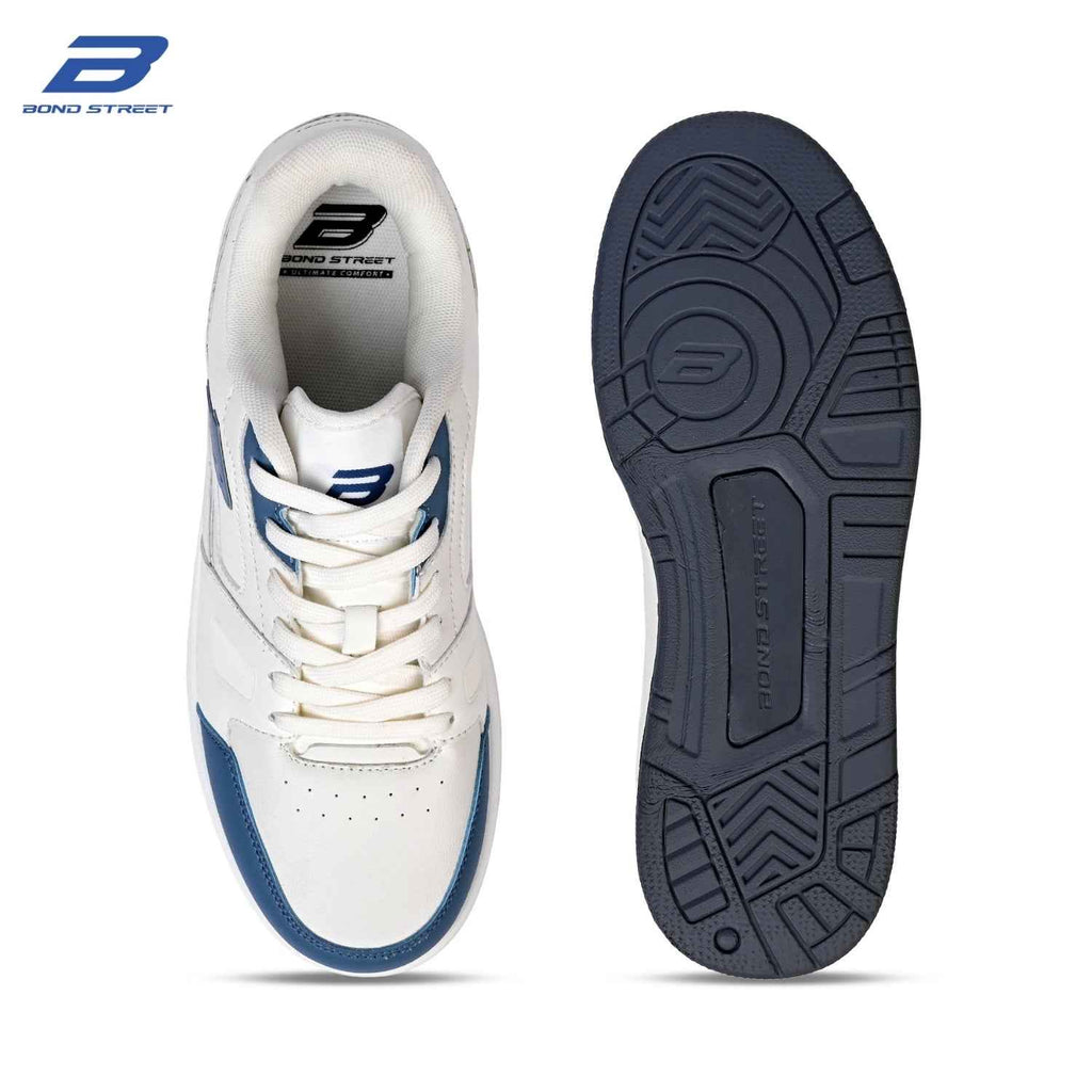 Men's White & Blue PU Casual Sneakers