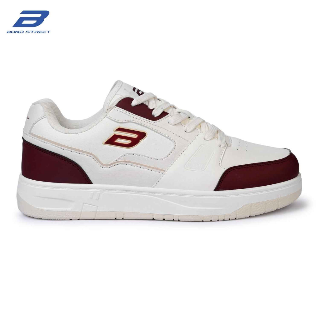 Men's White & Maroon PU Casual Sneakers