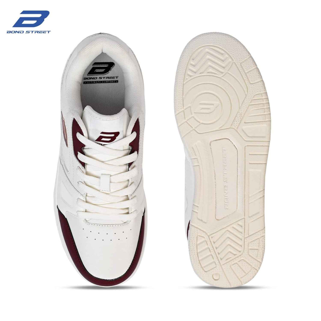 Men's White & Maroon PU Casual Sneakers