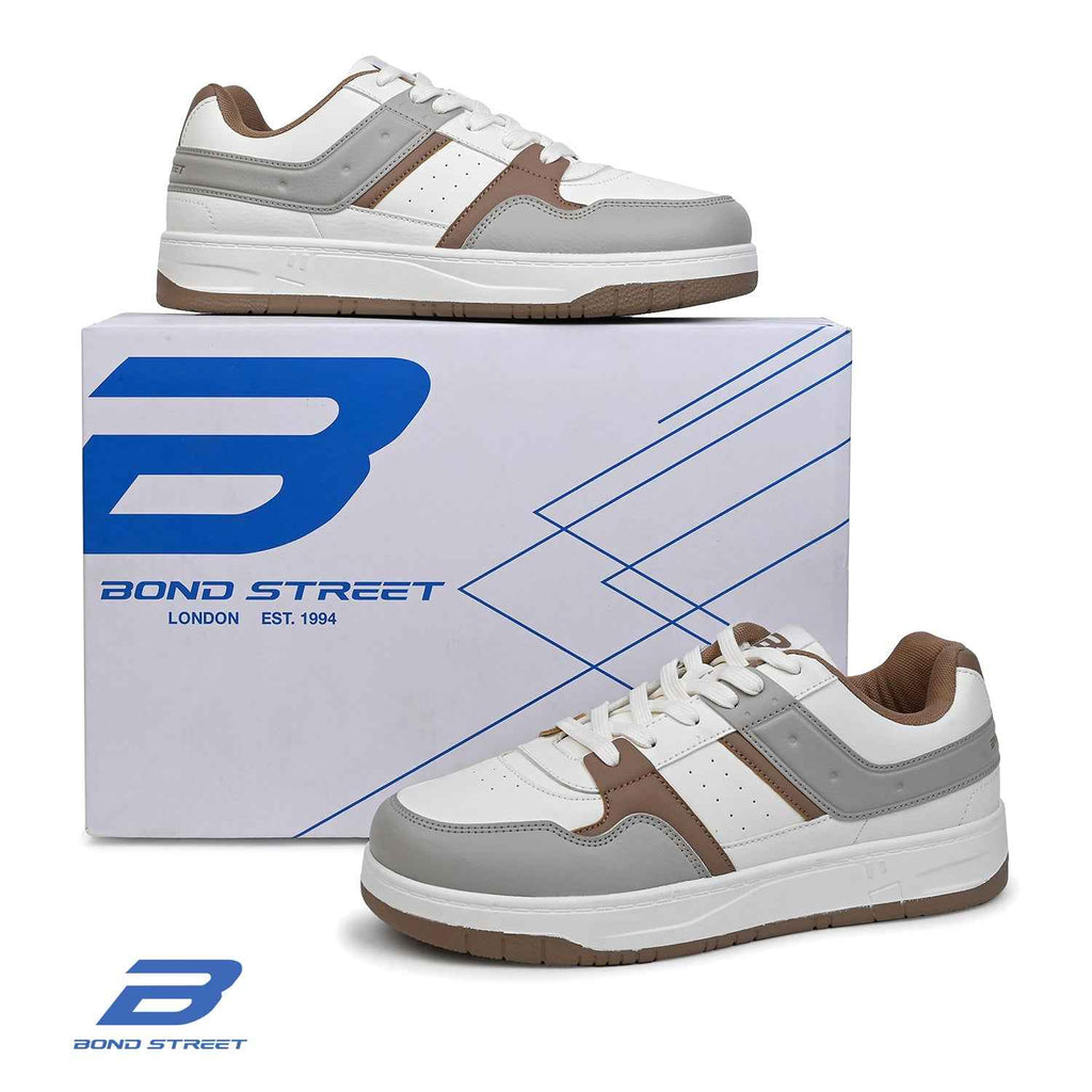 Men's White & Tan Casual Sneakers