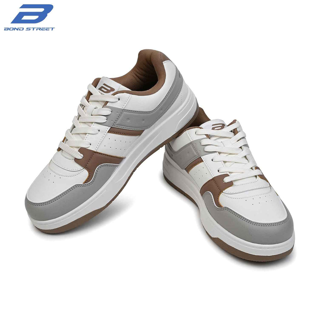 Men's White & Tan Casual Sneakers